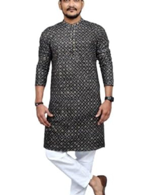 Man wearing Kashmiri embroidered kurta for men with long sleeves paired with white shorts